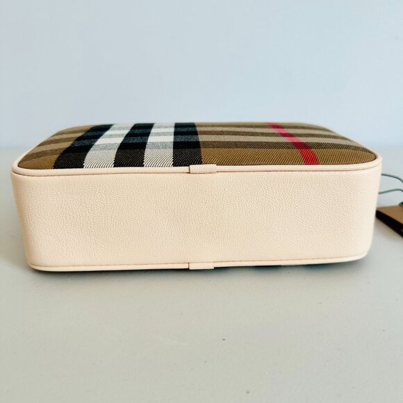 BURBERRY LONDON LARGE HOUSE CHECKS PALE CAMEO LIGHT PINK SALMON CAMERA BAG $1250 - Picture 7 of 9